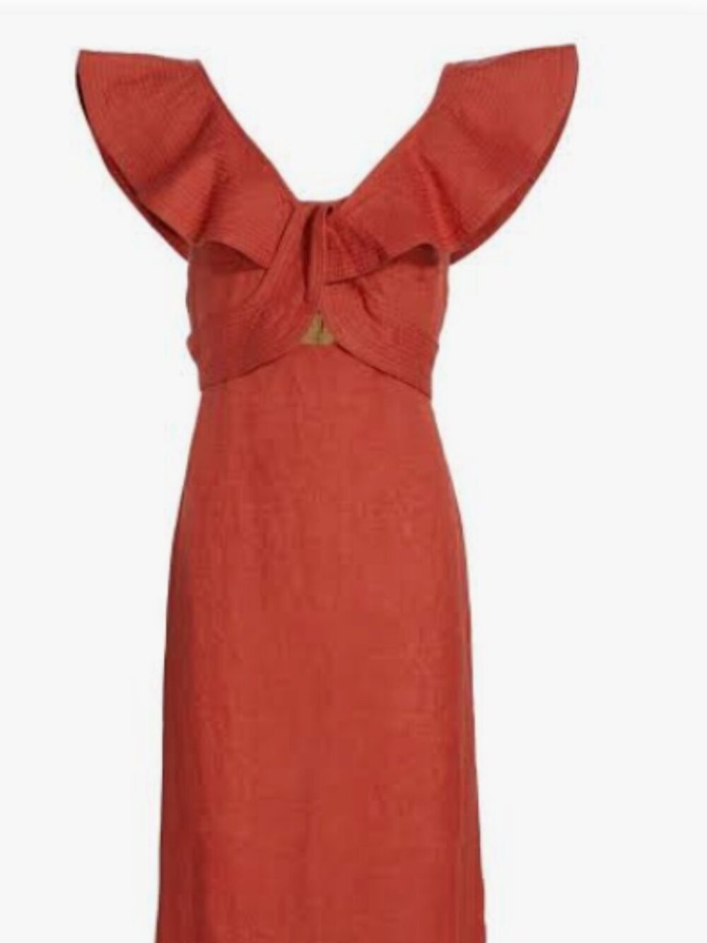 Johanna Ortiz Kilimanjaro Linen Midi Dress in Rust